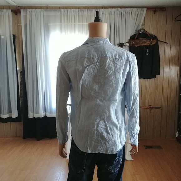 Frank & Eileen Paul Blue Linen Button Down Shirt - Picture 5 of 7